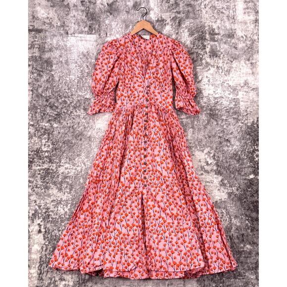 New The Story Of Dress AU 8 / US 4 Womens Pink Floral Tiered Midi / Maxi Kaftan - Picture 1 of 9